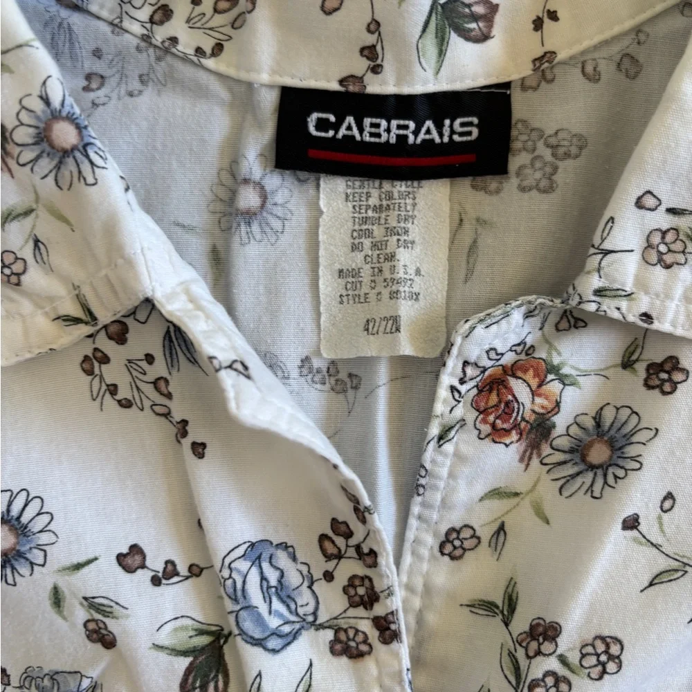 Vintage Cabrais White Blue Orange Floral Collared Button Up Grandmacore Shirt 22 - Picture 4 of 8